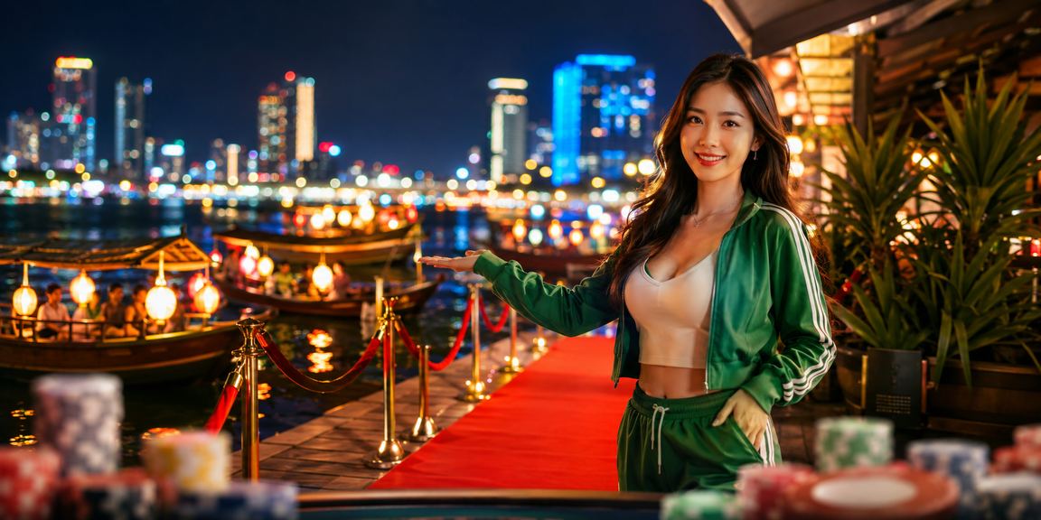 Màn hình cá cược casino trực tuyến với khung cảnh bãi biển Đà Nẵng về đêm