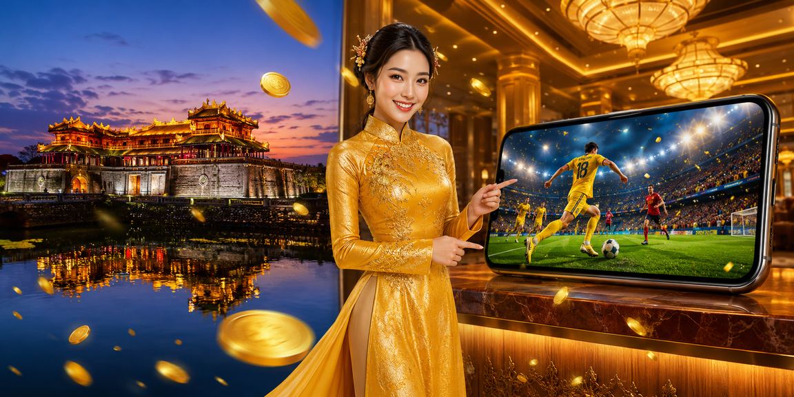 Phụ nữ Huế mặc áo dài dùng điện thoại kiểm tra voucher casino mobile